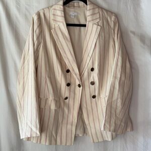 J Jill Womens Linen Blend Stretch Double-Breasted Blazer Size Medium Tortoise